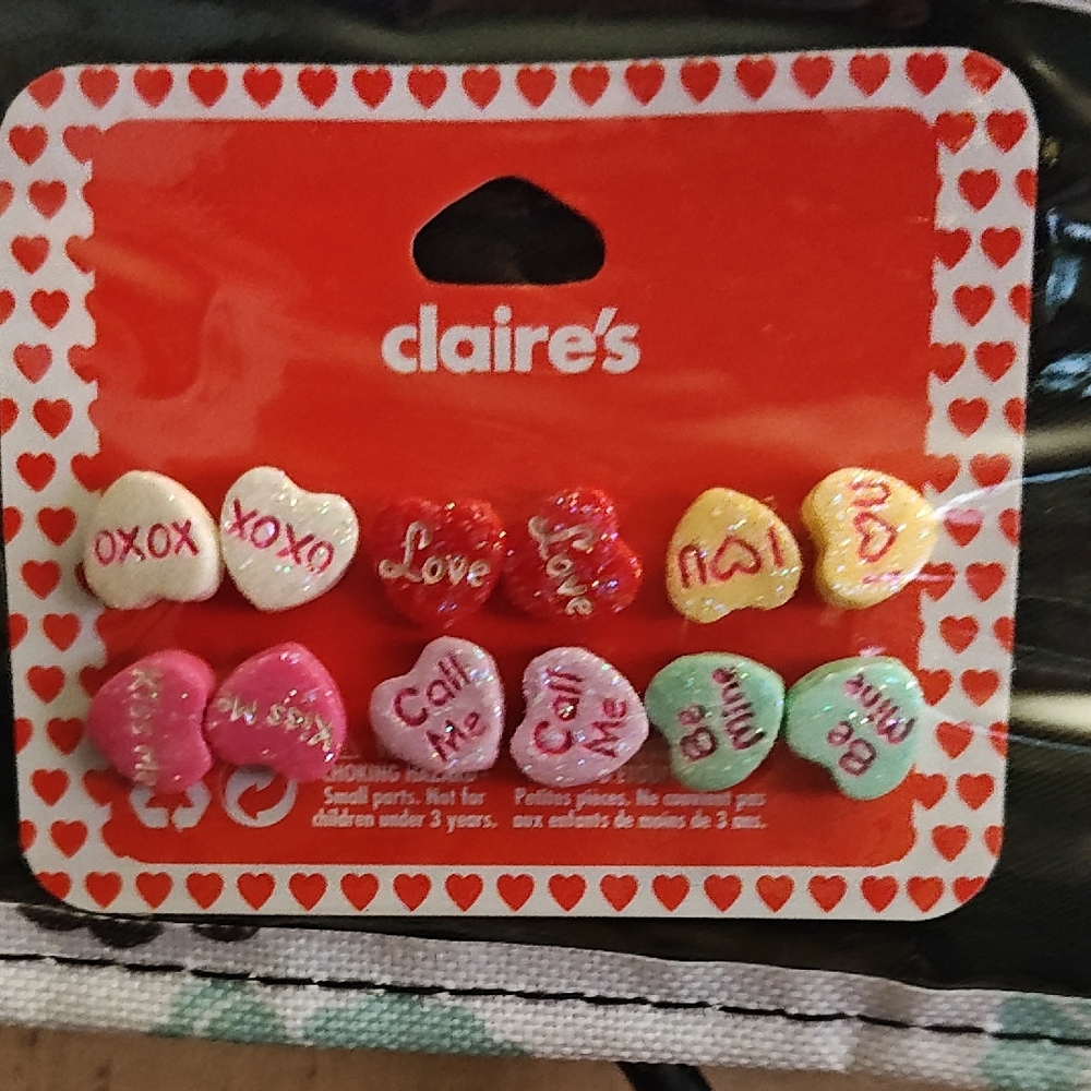 Claire's Pastel Candy Heart Stud Earring Set - Pink, Red, Yellow, Green, White